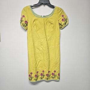 Vintage 60 70's Yellow Floral Embroidered Midi Dress